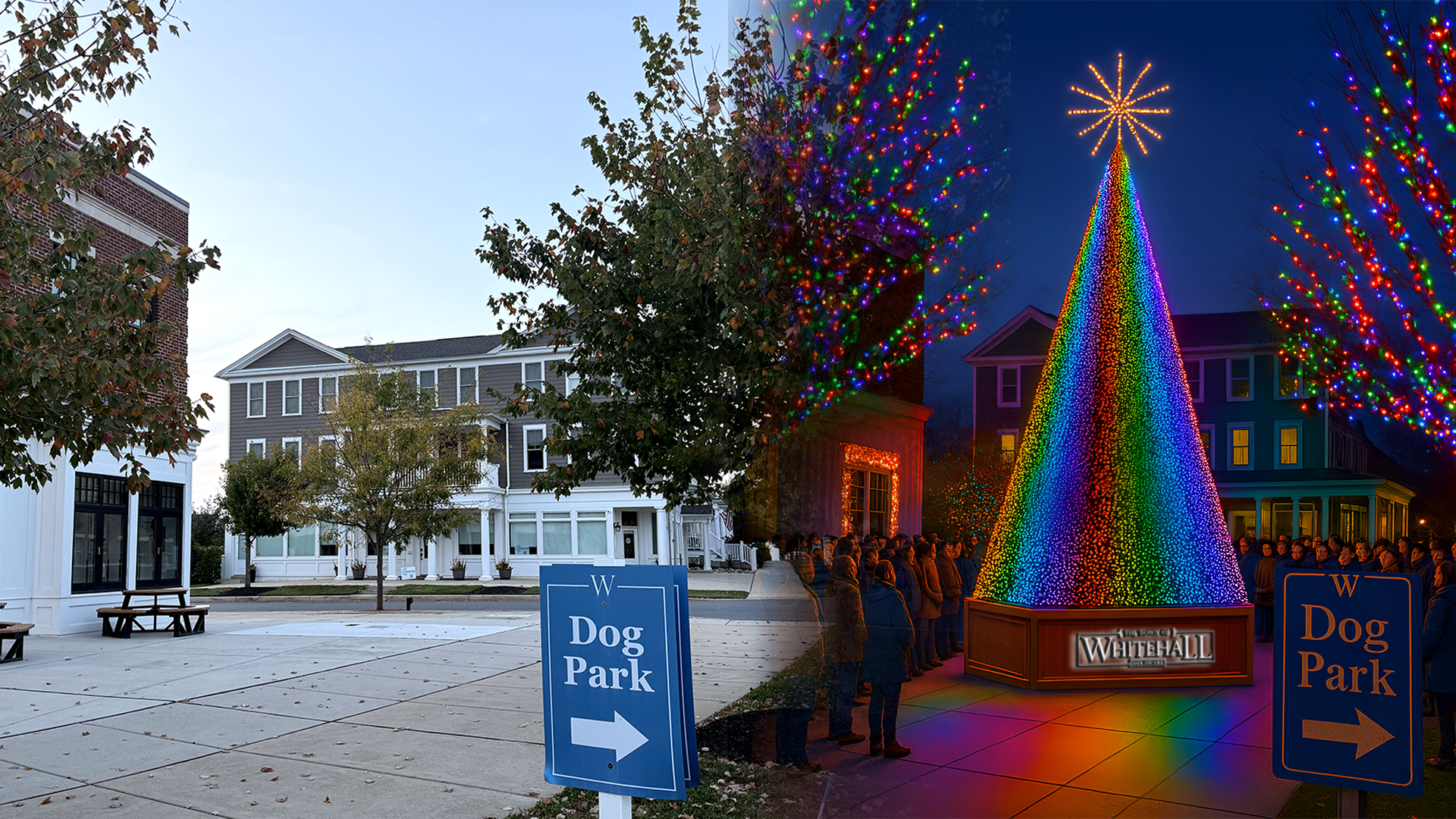 Day to night transformation with rainbow tree