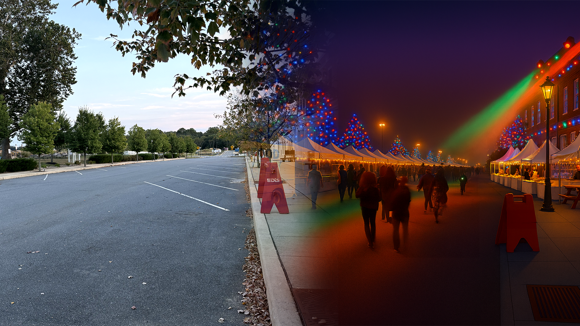 Street transformation with crowds
